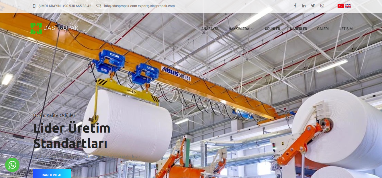 Daspropak firmasının web sitesi corecraft tarafından hazırlanmıştır